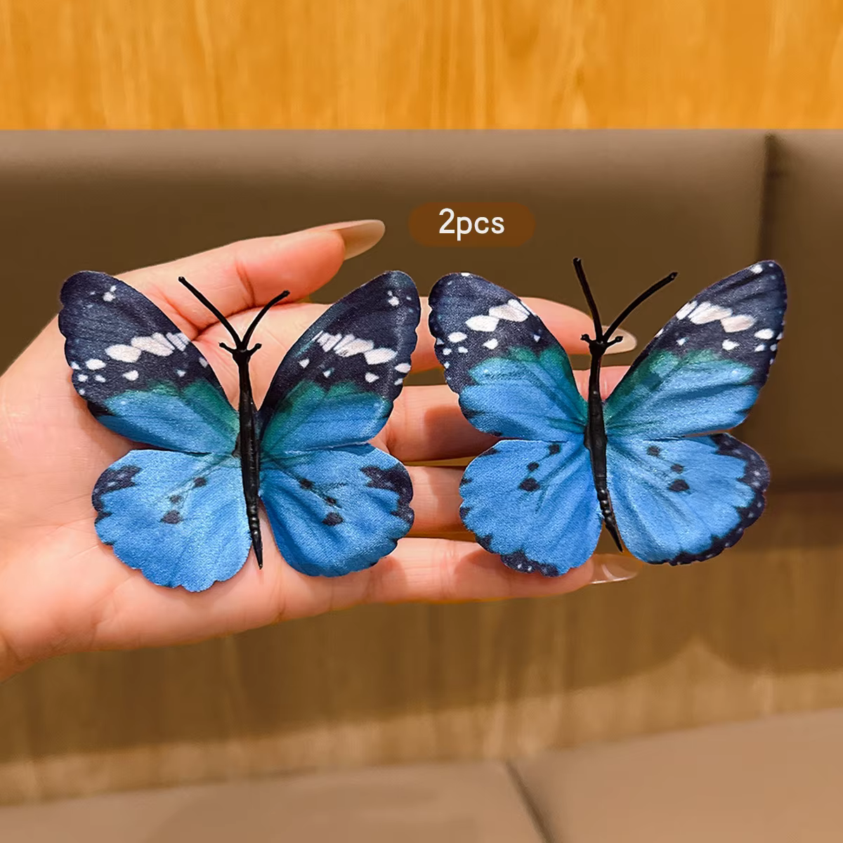 2 pinces à cheveux papillon fée bleu eau adaptées aux accessoires
