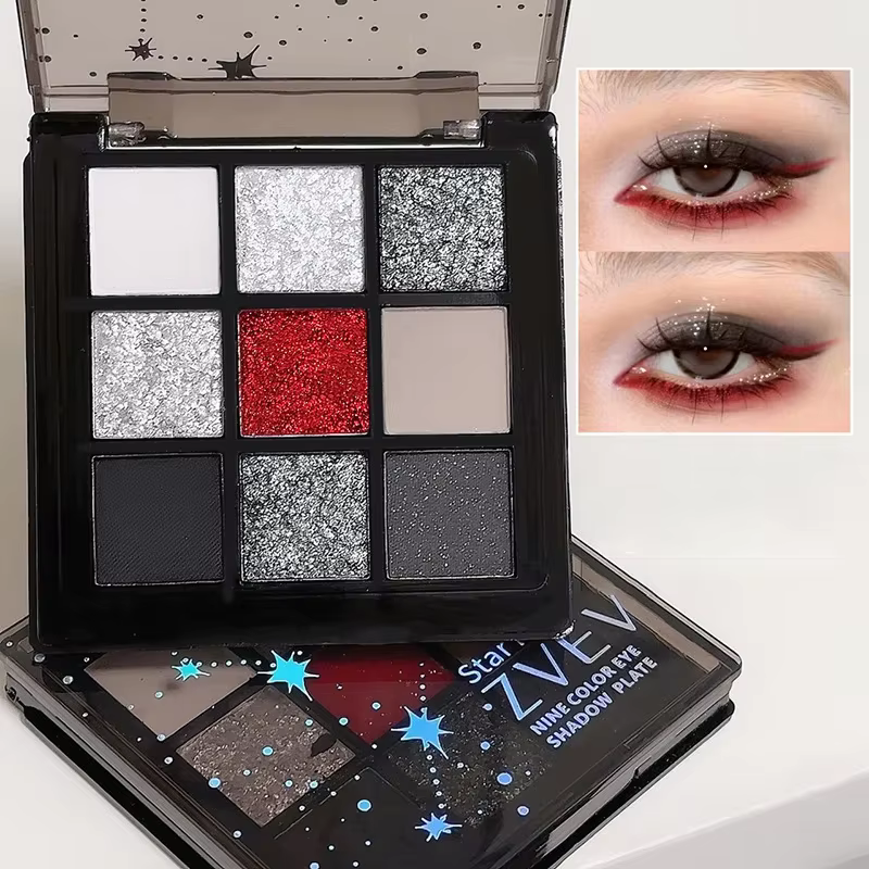 Noir rouge Punk fumé 9 couleurs fard à paupières perle froid couleur foncée maquillage