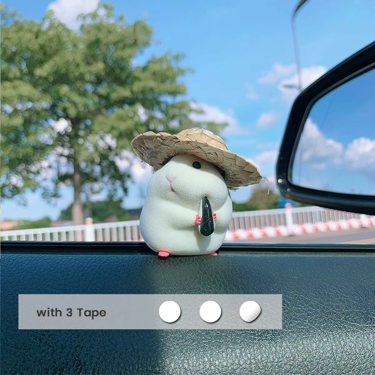 Hamster mignon avec ornement de voiture chapeau de paille, décoration de voiture Auto accessoires de tableau de bord intérieur