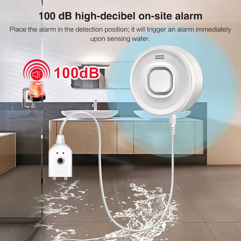 Détecteur d'alarme de fuite d'eau, capteur d'eau à alerte forte de 100dB, étanche IP55, Installation facile pour l'inondation du sous-sol domestique, pas intelligent