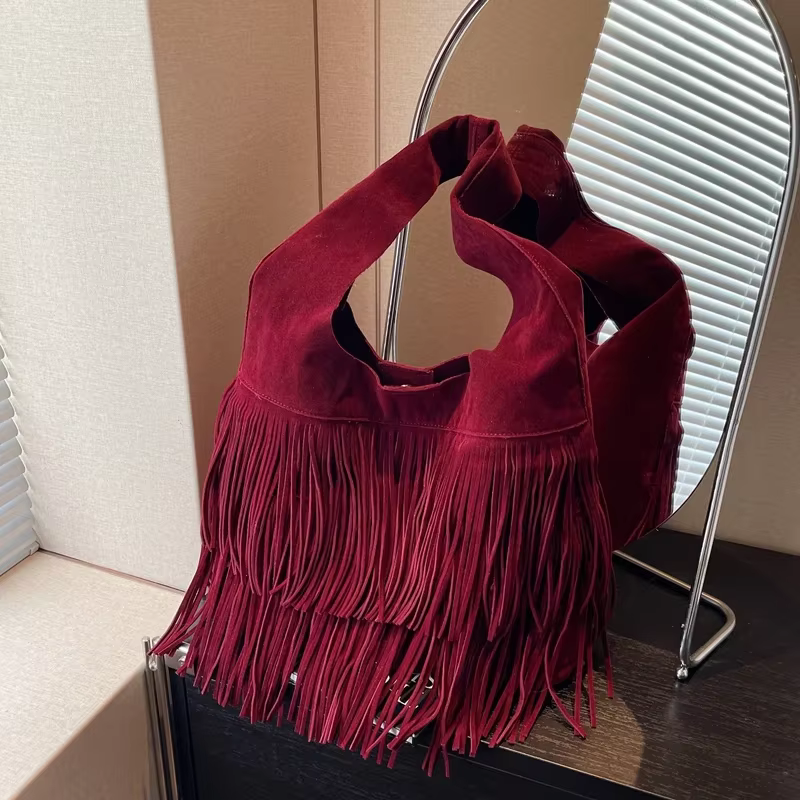 Sac à bandoulière en faux daim pour femme, sac fourre-tout de voyage à franges givrées, sac à main, pochette, sacs rétro, sac de banlieue vintage