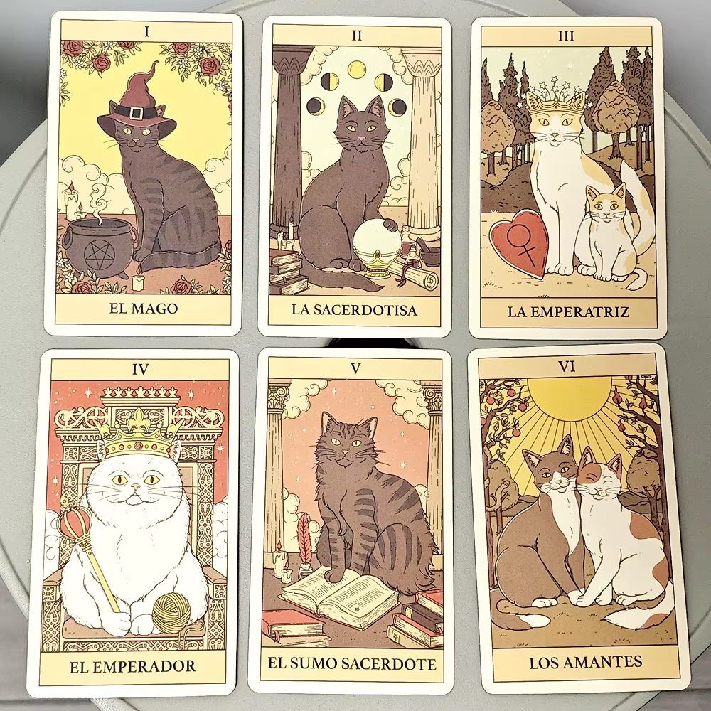Les chats regulan le Tarot terrestre, jeu de 78 cartes, 10.3x6cm, pour l'édition espagnole Feline-Obsessed