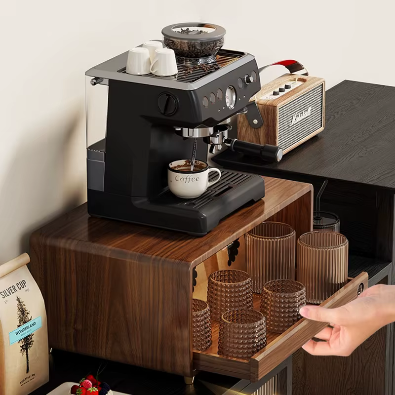 Meuble de rangement moderne en bois massif pour machine à café, support de comptoir, armoire de rangement pour tasses, meuble de cuisine, table à manger, support pour four à micro-ondes