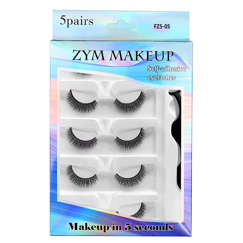 5 paires de faux cils auto-adhésifs 3D sans colle