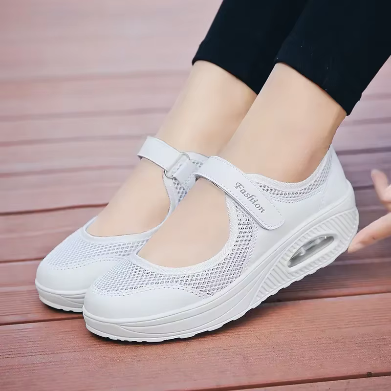 Chaussures à talons compensés en maille respirante pour femmes, chaussures décontractées, maille légère, sports de plein air, course à pied, baskets de créateur, mode 2024