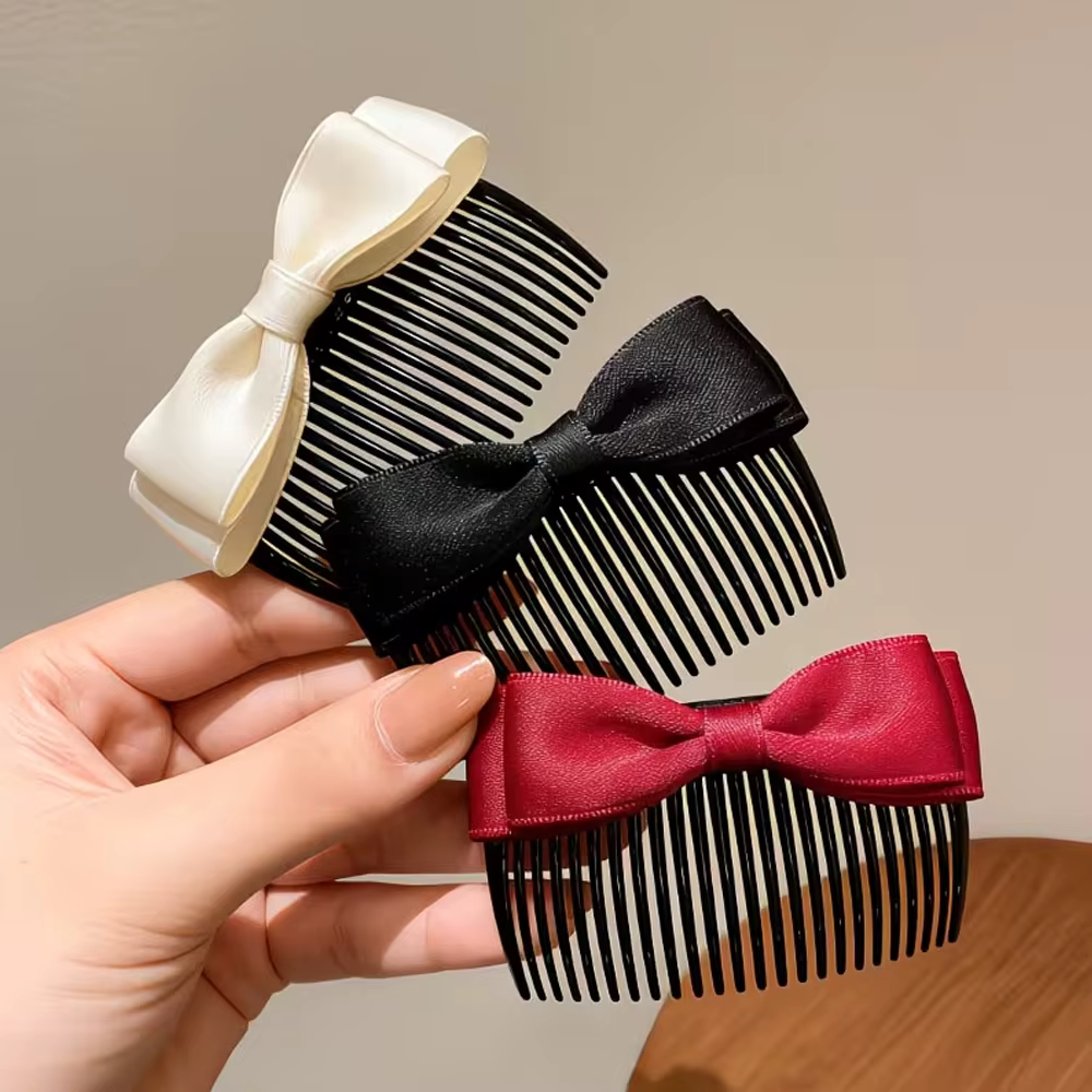 2 peignes à cheveux en forme de nœud pour l'arrière de la tête, épingles à cheveux élégantes pour le front, peignes latéraux pour lisser les franges (noir, blanc, rouge) adaptés aux femmes, cadeau par