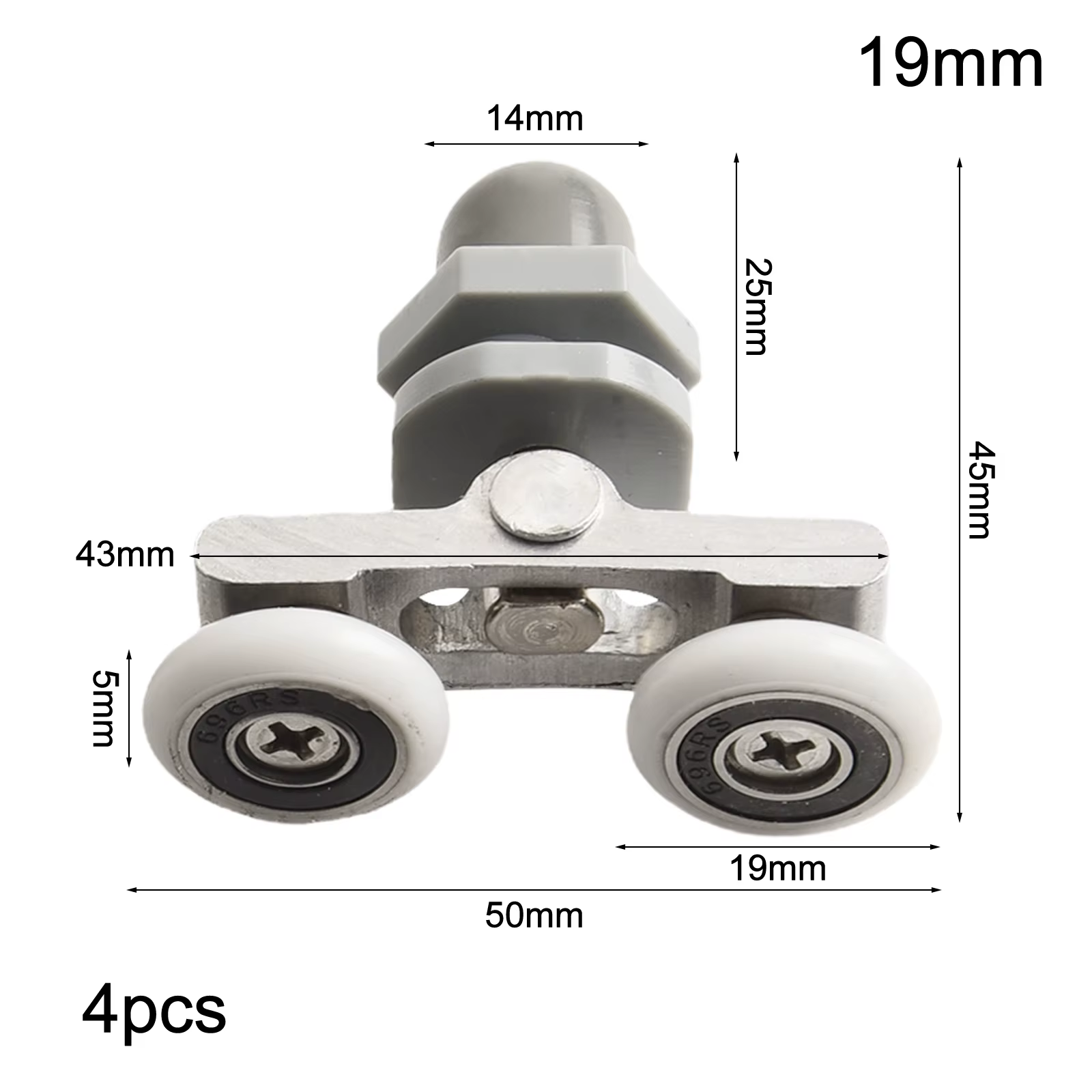 Rouleaux de porte de douche à roulettes, curseur, outil lisse, double fond résistant à l'usure, 19/23/25/27mm de diamètre, accessoires de salle de bains