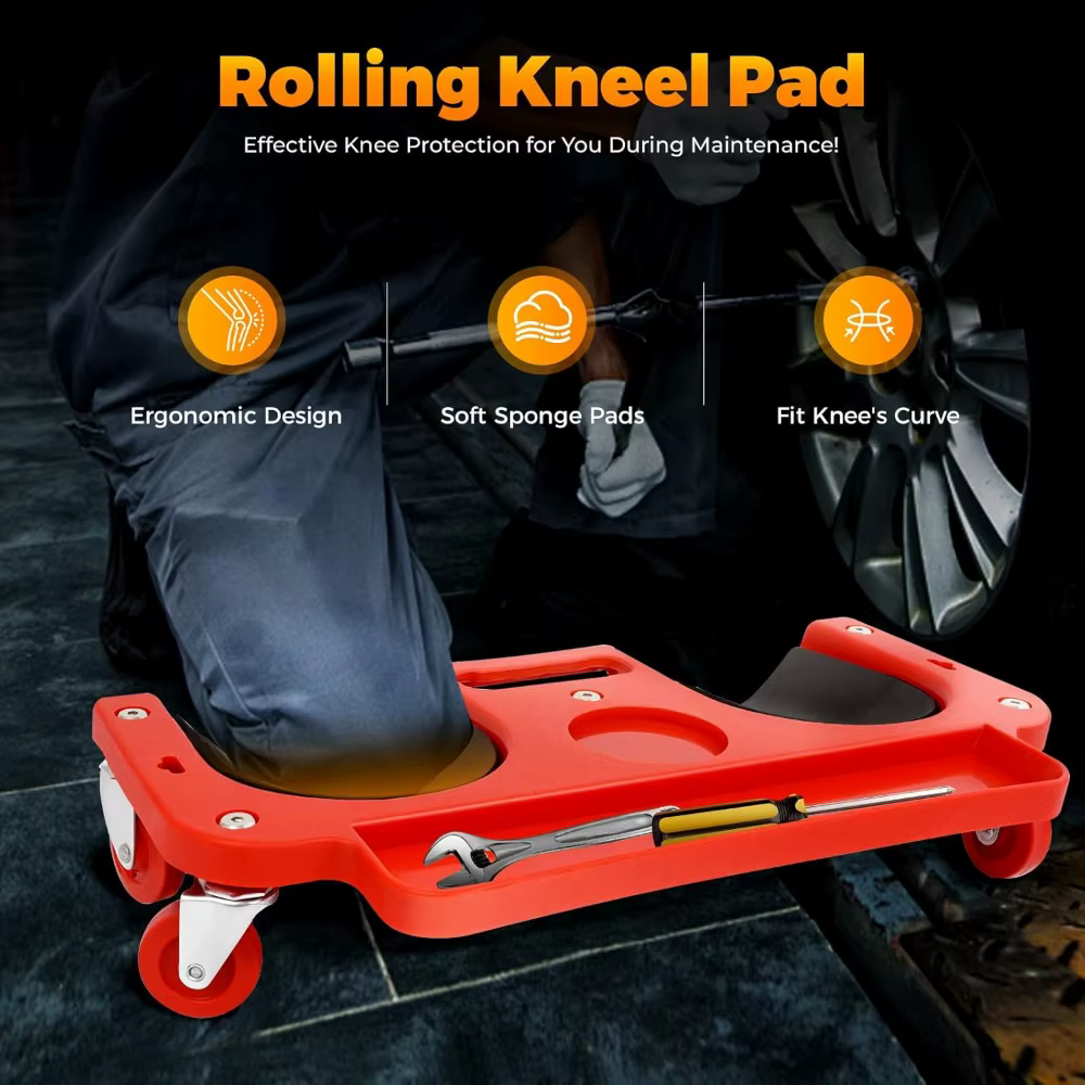 Genouillères roulantes avec roulettes, genouillères ergonomiques à coussinets en mousse pour la réparation automobile, le revêtement de sol et l'utilisation en garage