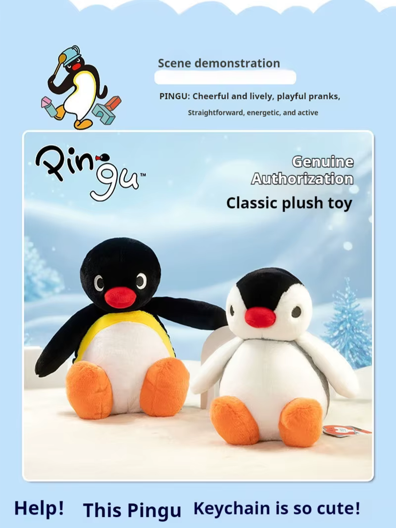 Youmai Officiel Pingu Pinga Poupée en peluche série assise, jouet en peluche doux à yeux ronds, décoration d'intérieur, cadeau pour collectionneurs