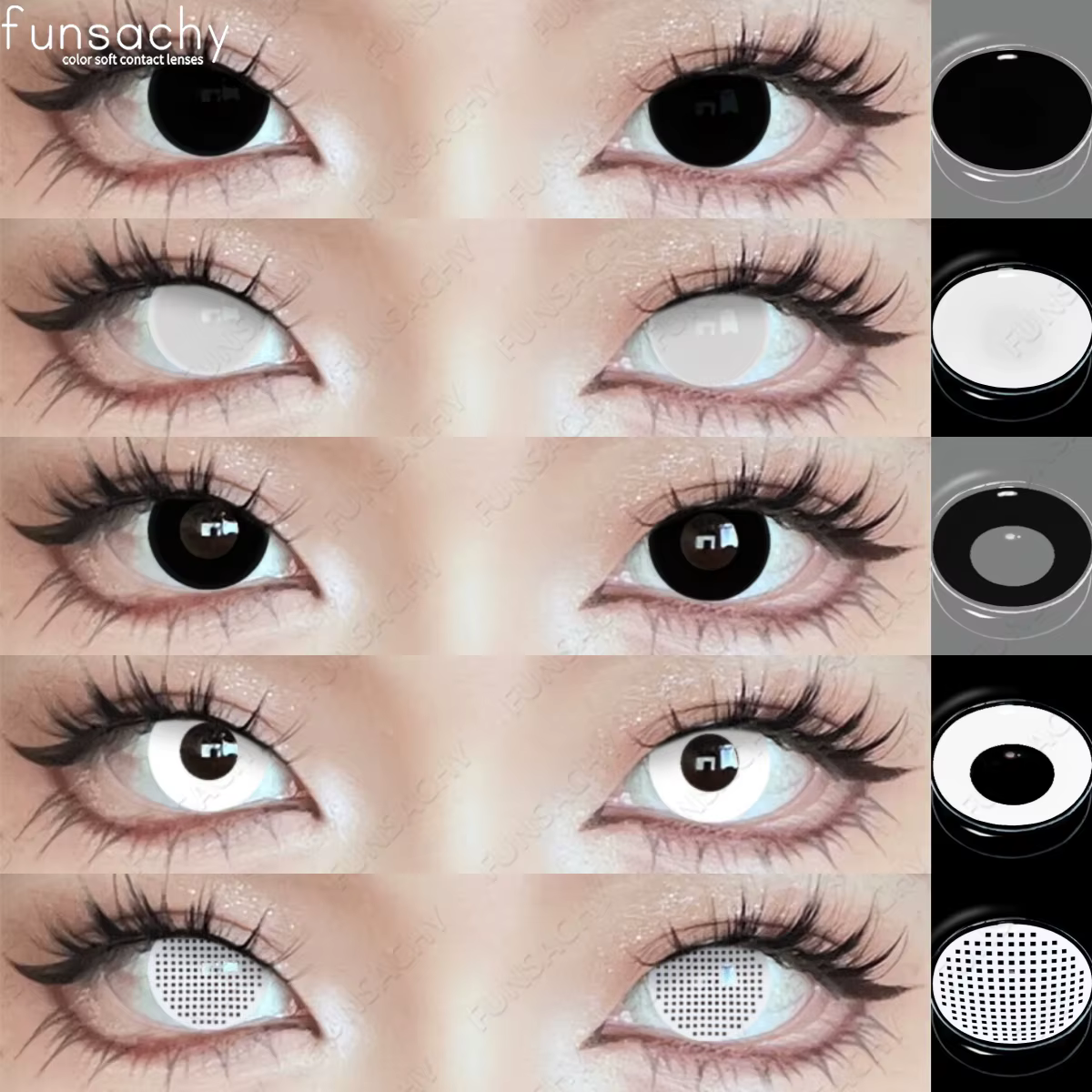FUNSACHY Cosplay lentilles noires aveugles Anime lentille de couleur des yeux blancs