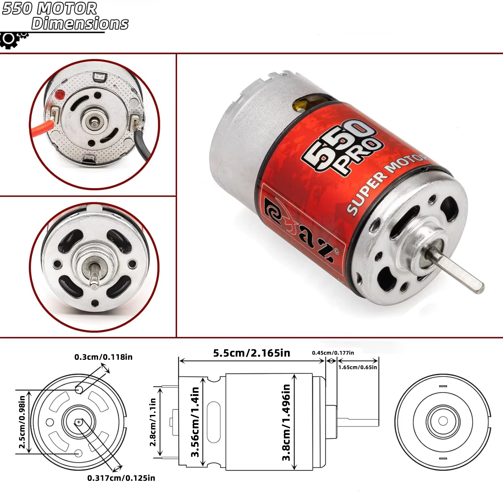 Moteur brossé RCXAZ 1/10 RC 10T 12T 20T 27T 45T 65T 550 pour pièces de voiture RC Crawler Traxxas TRX4 Axial SCX10 D90