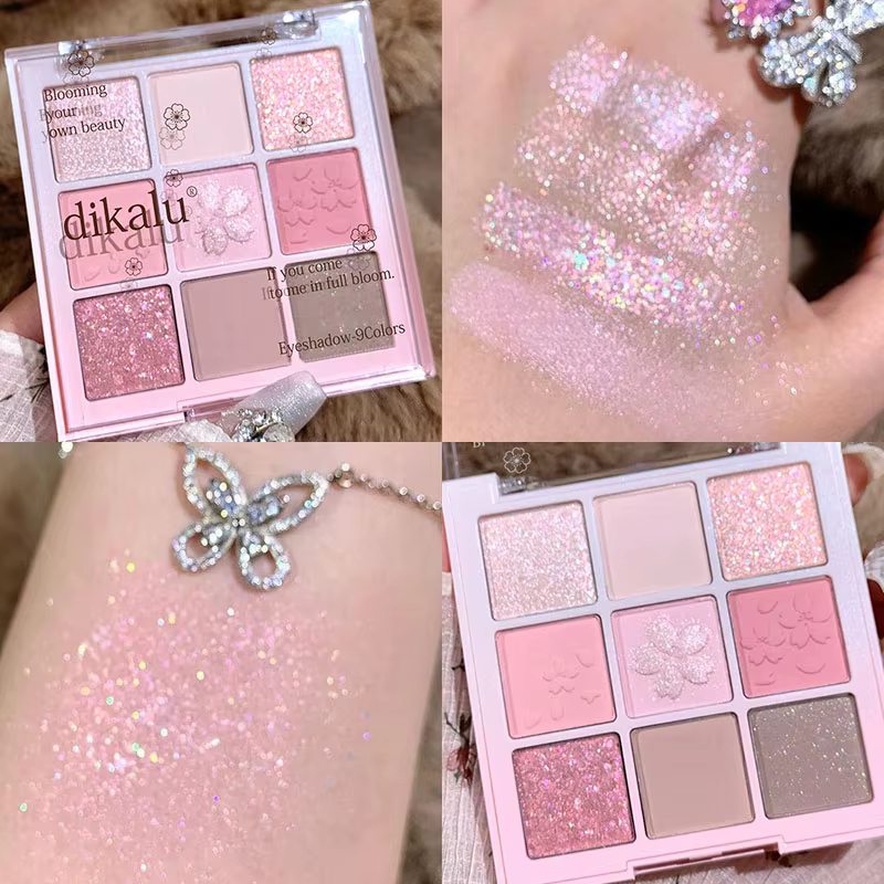 DIKALU 9 couleurs Sakura fard à paupières Palette paillettes mat faible Saturation rose marron nu maquillage miroitant Pigments pour les yeux longue durée
