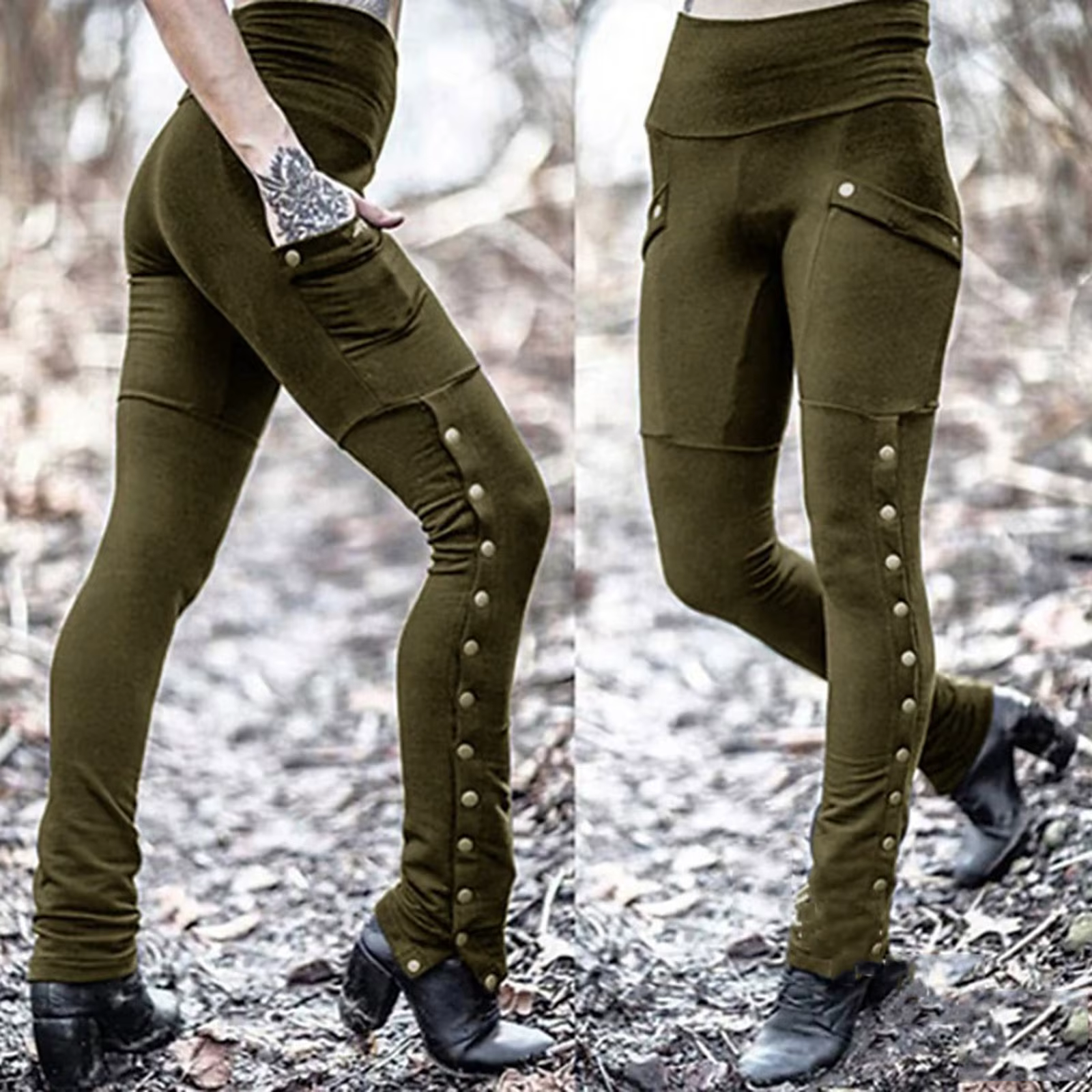 Pantalon Crayon Noir pour Femme, Style Médiéval, Gothique, Steampunk, Rivet, Leggings Slim, Mode FjSexy, Taille Haute, Denim