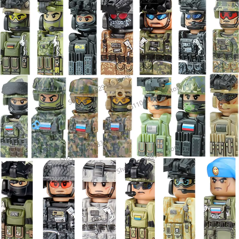 Figurine de soldat militaire de la Seconde Guerre mondiale, blocs de construction, forces spéciales, personnage SWAT, bouclier, casque, accessoires d'armes, véhicule blindé, jouet en briques