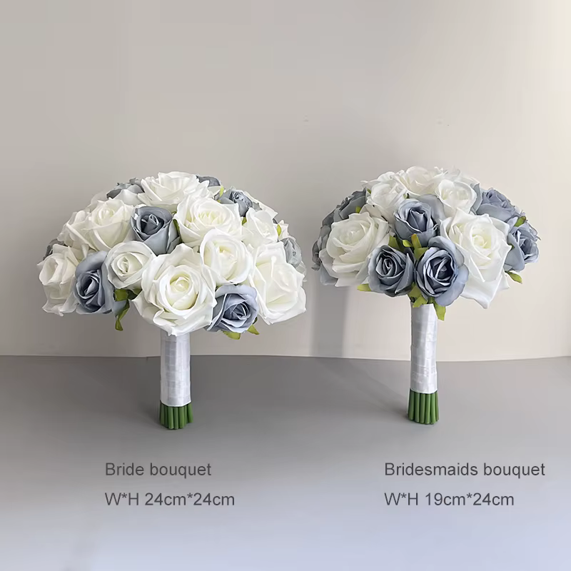 Bouquet de mariée bleu poussiéreux, accessoires de mariage, bouquets de demoiselles d'honneur, fausses roses, fleurs artificielles, décoration de centre de table