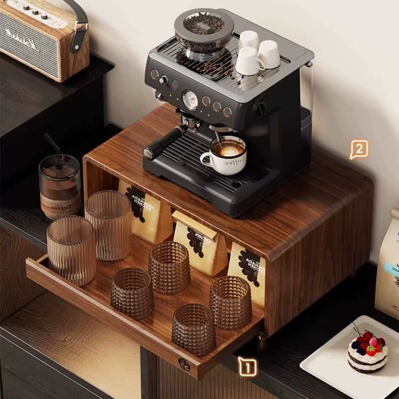 Meuble de rangement moderne en bois massif pour machine à café, support de comptoir, armoire de rangement pour tasses, meuble de cuisine, table à manger, support pour four à micro-ondes