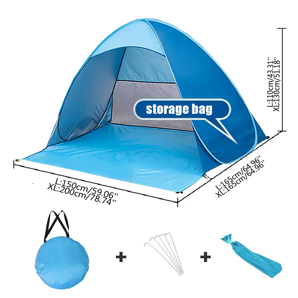 Tente de plage, tente d'extérieur entièrement automatique qui s'ouvre en 2 secondes, adaptée au camping en plein air, pour 2-3 personnes