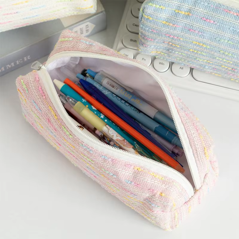 Pochette à crayons, jolie trousse à crayons avec des lignes colorées polyvalentes et un sac de rangement de grande capacité