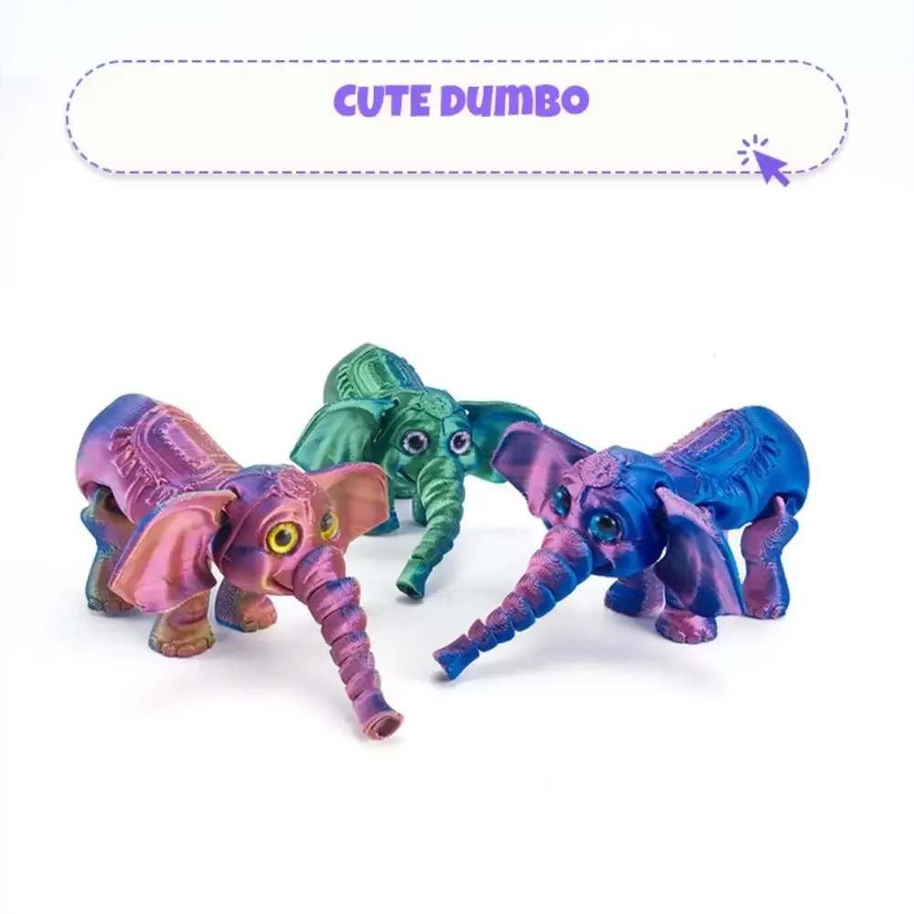 PLA – modèle d'éléphant imprimé en 3D, Figurine d'action d'éléphant mobile multi-articulée, Mini poupée éléphant de couleur unie, décoration de bureau