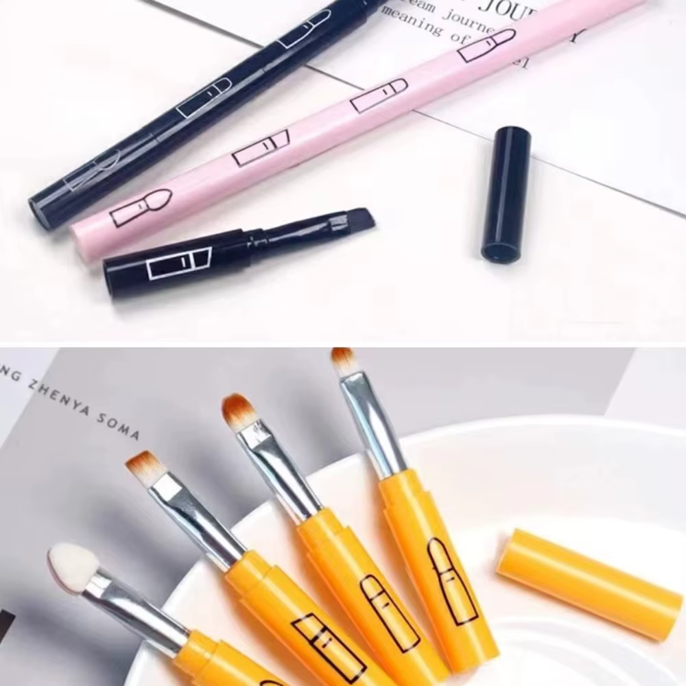 Taille de voyage 4 en 1 pinceau de maquillage Portable avec poignée en plastique fard à paupières pinceau à lèvres outil de maquillage multi-usage
