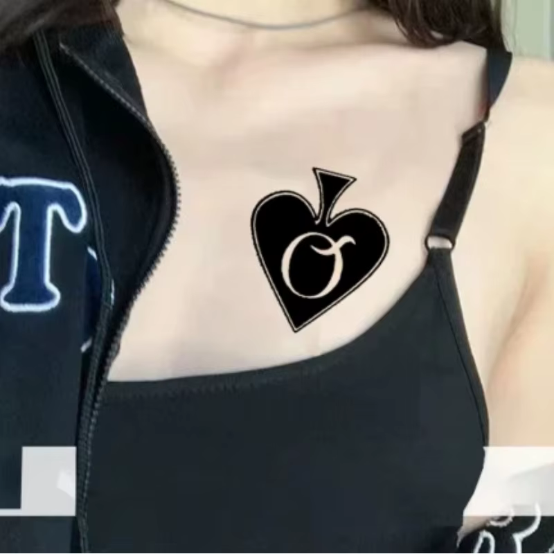 Tatouages temporaires imperméables motif Pique de poker pour femmes, faux tatouages autocollants pour le corps, tatouages de festival pour hommes, faux tatouages