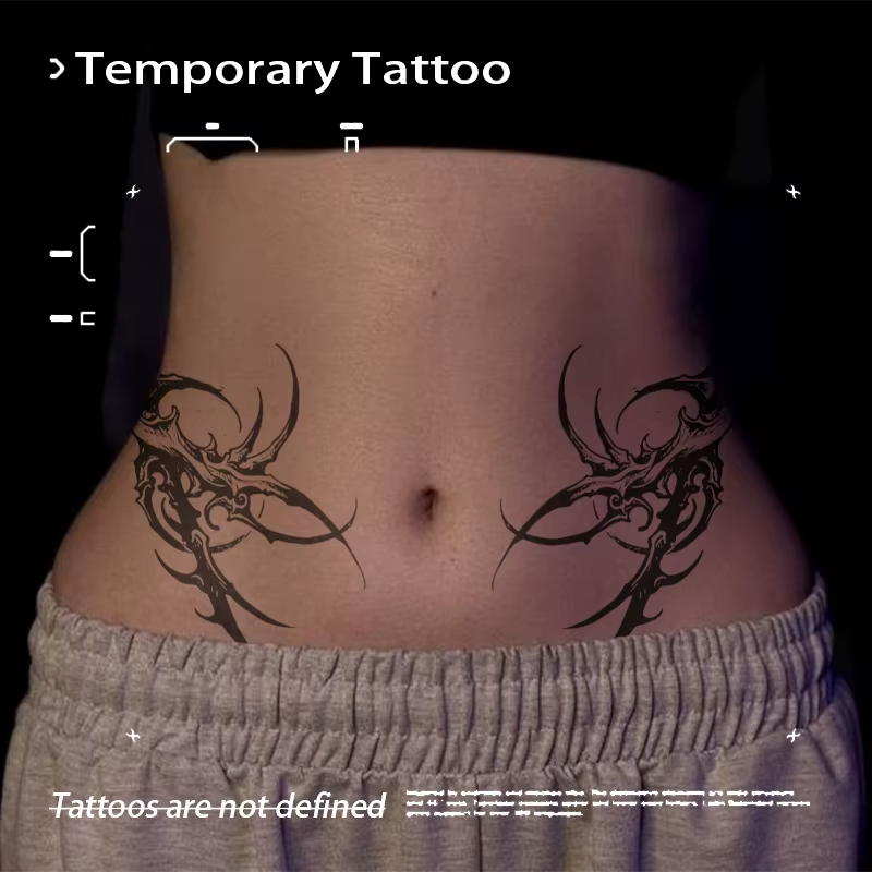 Tatouages temporaires faux tatouages symétriques sombres motif totem pour taille et abdomen, autocollants à base de jus végétal, tatouage sexy pour femme adulte, outil corporel