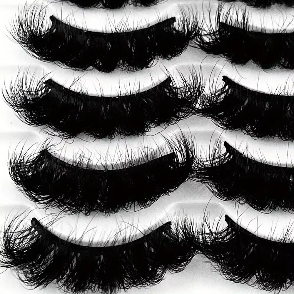 5 paires de faux cils en vison synthétique, longue durée, effet volume spectaculaire, épais et longs