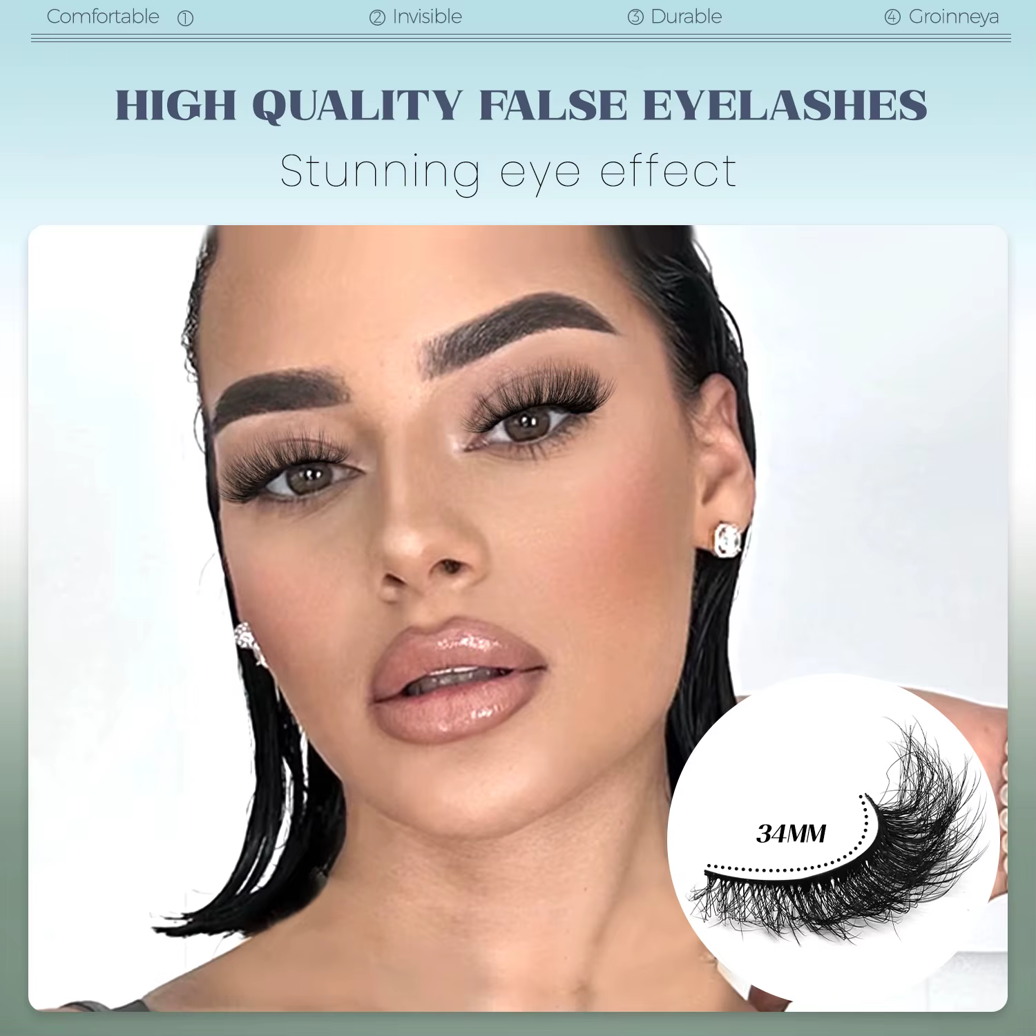 GROINNEYA Faux cils œil de chat moelleux 8D Volume