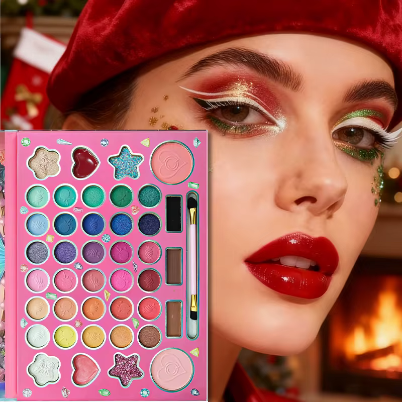 Palette de fards à paupières 41 couleurs avec pinceau double extrémité – Ensemble de maquillage pour les yeux mat et