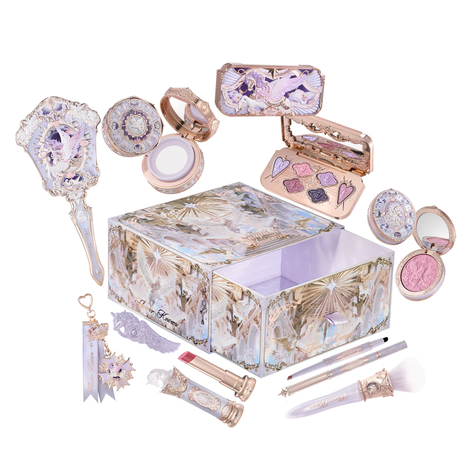 Coffret Maquillage Flower Knows Mermaid Glow Fard à Paupières Gloss Blush Série Perle Coquillage Nouveauté Cadeau Fantai