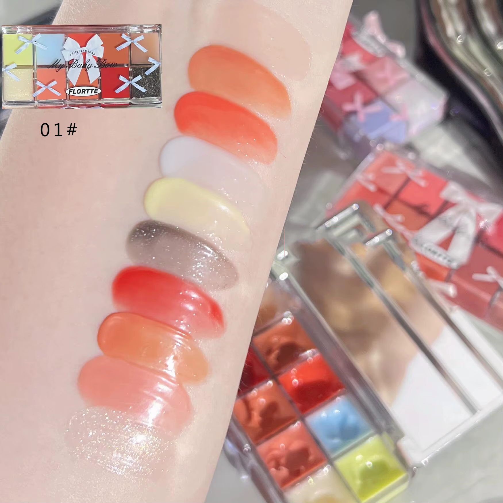 FLORTTE Palette Multifonctionnelle 10 Couleurs pour Lèvres Gloss et Rouge