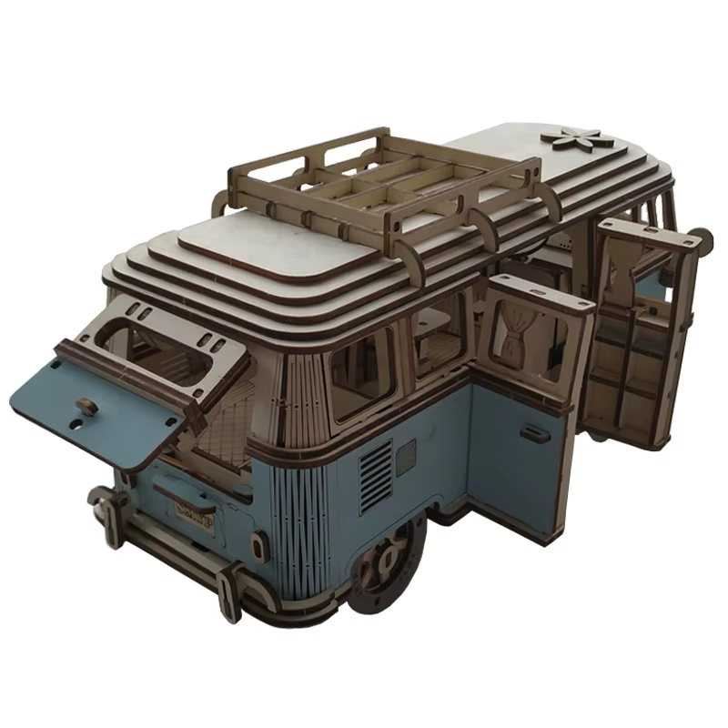 Bus rétro style européen camping-car 3D voiture en bois Puzzle bricolage bateau à voile avion construction maison modèle Puzzle jouets pour enfants