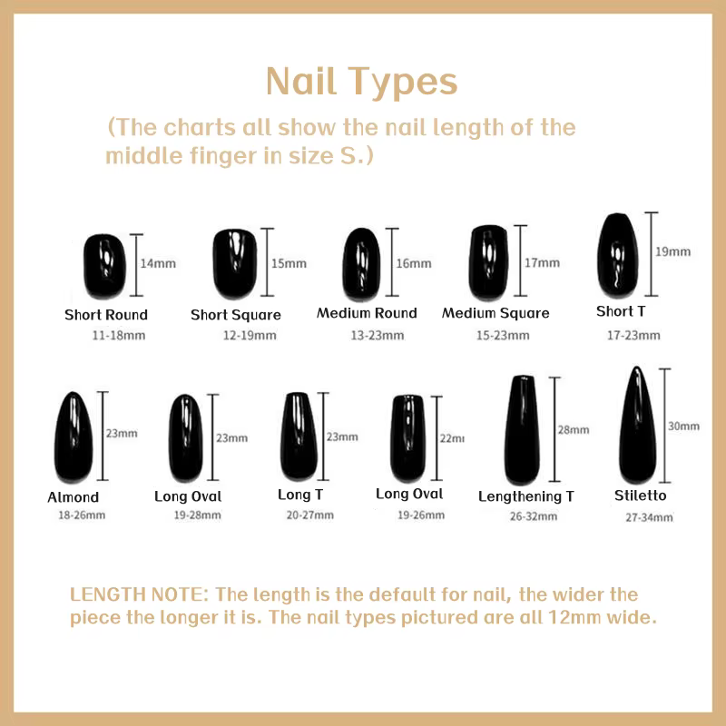 Presse faite à la main sur les ongles court noir Simple adhésif réutilisable faux ongles artificiel acrylique couverture complète manucure ongles conseils Kit