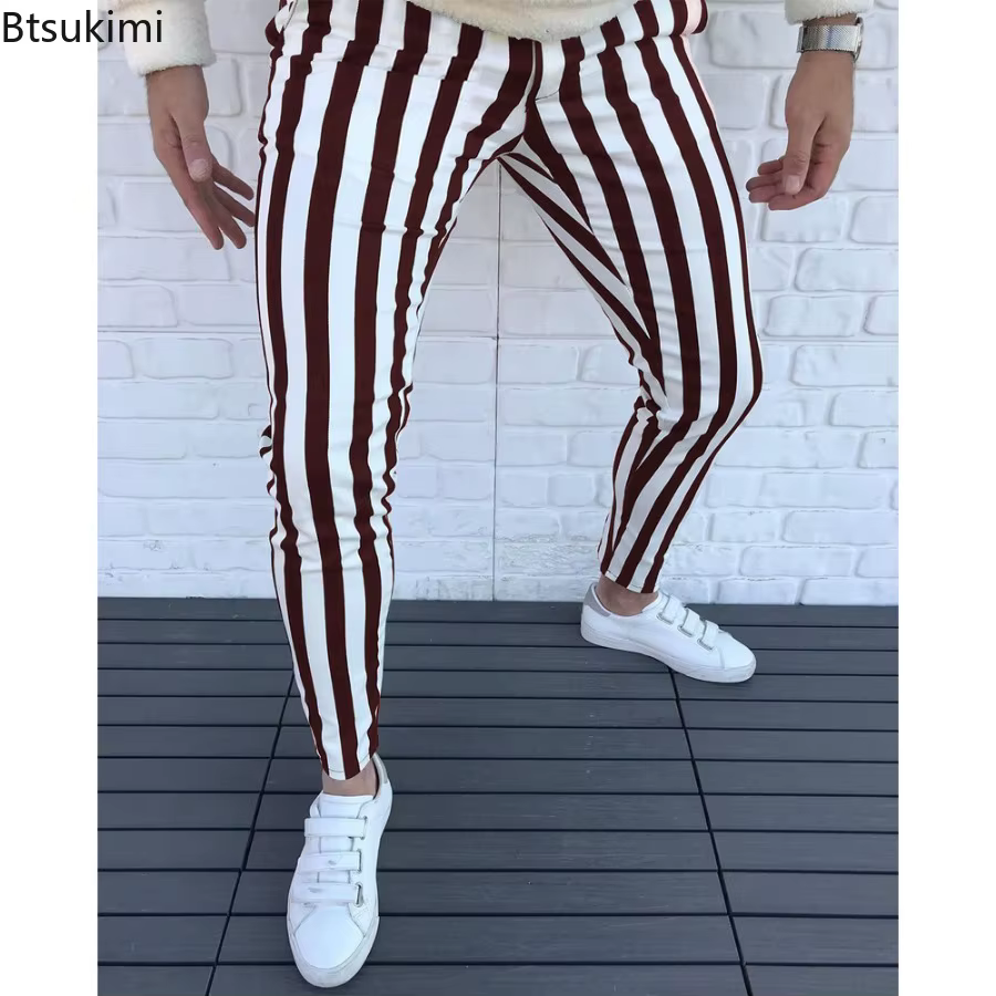 Nouveau pantalon crayon homme 2026 – Mode classique décontractée à rayures imprimées – Pantalon slim homme streetwear, affaires, sport – Vêtements masculins