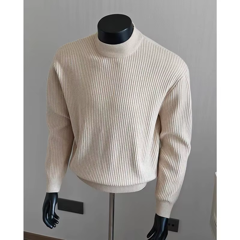 Pull tricoté haut de gamme pour homme, style décontracté américain, à rayures, col semi-montant, collection Printemps-Automne 2026