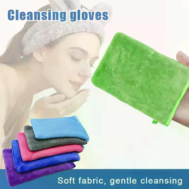 Gants de nettoyage démaquillants colorés, 1 pièce, serviette de soins du visage en microfibre douce réutilisable, chiffon de nettoyage du visage, soins de la peau