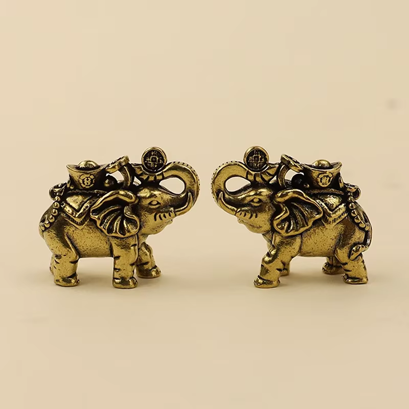 Figurines d'éléphant en laiton, figurines d'éléphant porte-bonheur, décoration de salon, figurines d'éléphant miniatures, accessoires miniatures