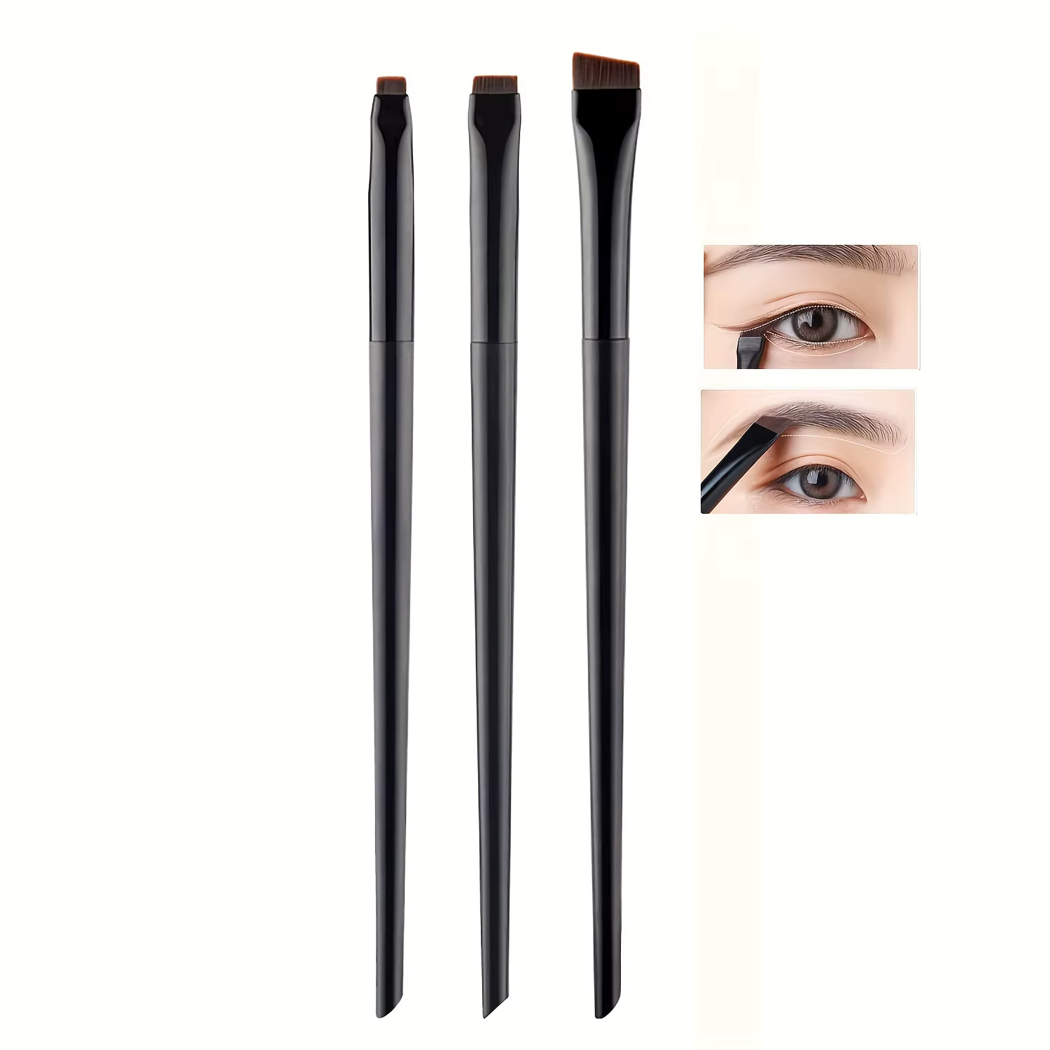 Ensemble de 3 pinceaux de maquillage, pinceau à eyeliner fin à tête oblique, pinceau à sourcils, pinceau à eyeliner ultra-fin, pinceau à fard à paupières