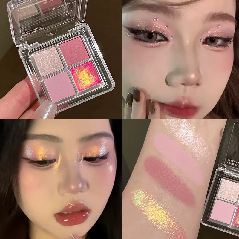 Chaméléon métal rose fard à paupières Palette scintillant nacré caméléon yeux maquillage quatre couleurs paillettes
