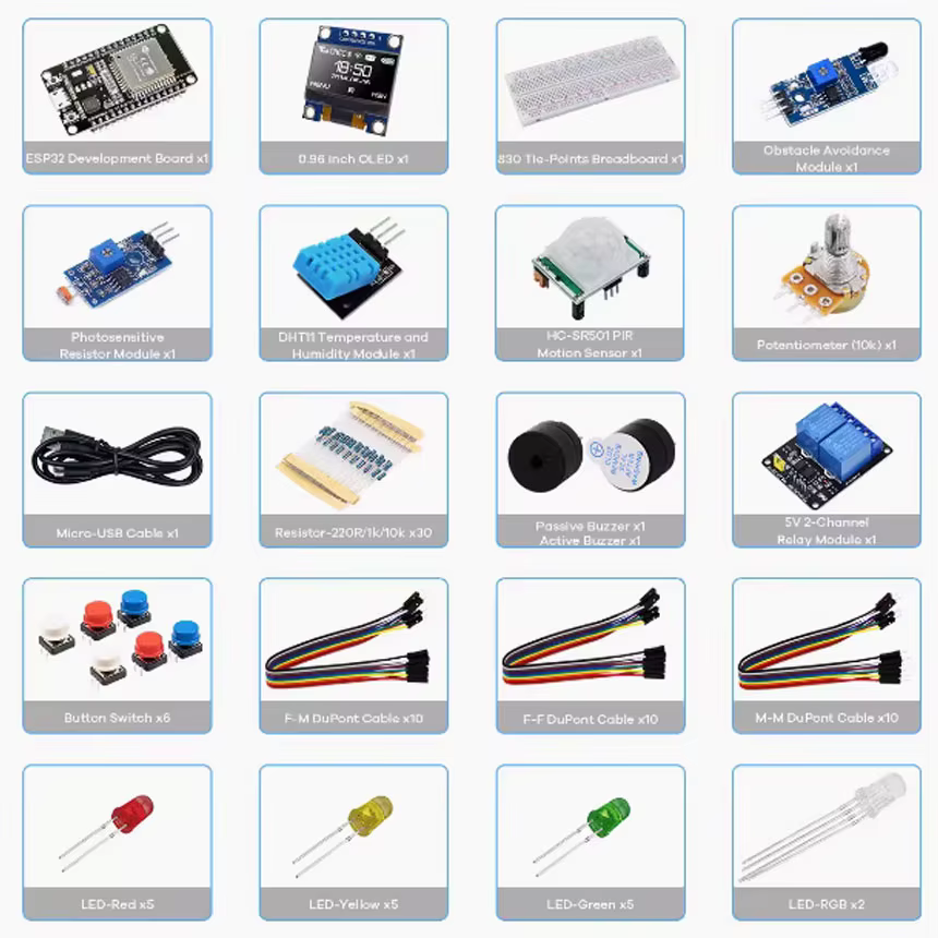 Kit de créateur pour projets Kit de démarrage pour kit esp32 développement ESP-32S kit de développement WIFI Kit de démarrage de base de carte