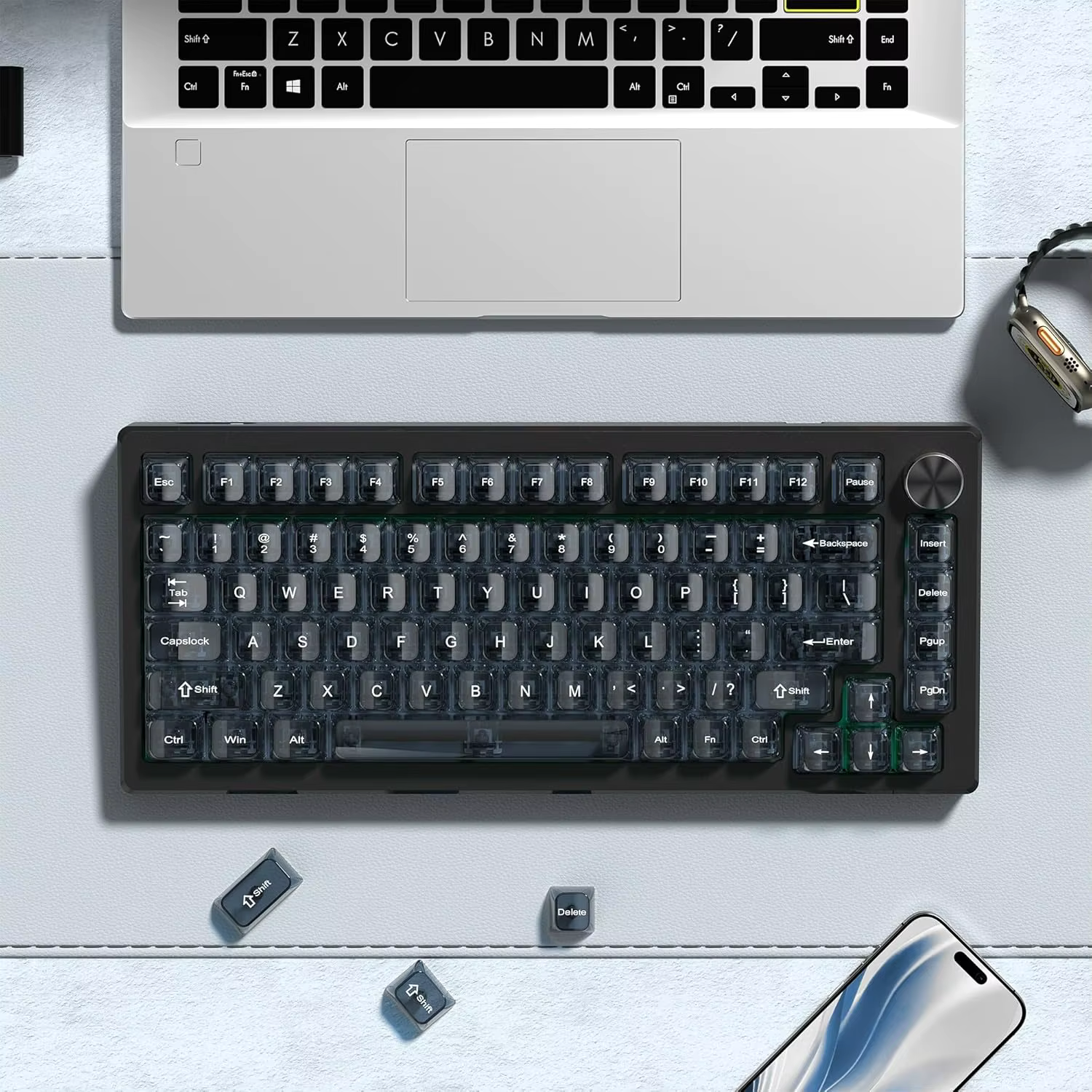 Womier Haze Blue Clear Keycaps Transparent Crystal Ceramic PC Keycap RGB Shine Through Key Cap 115 Keys MDA Profile for MX Switc