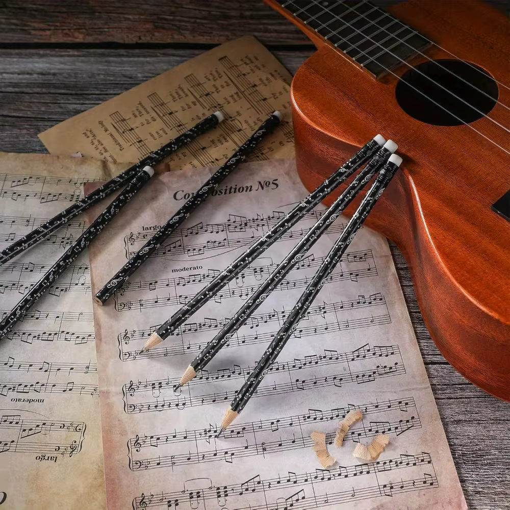 Crayon en bois HB Premium avec gomme, conception de notes musicales pour dessin et écriture, cadeau idéal pour les amateurs de musique, 5 à 100 pièces