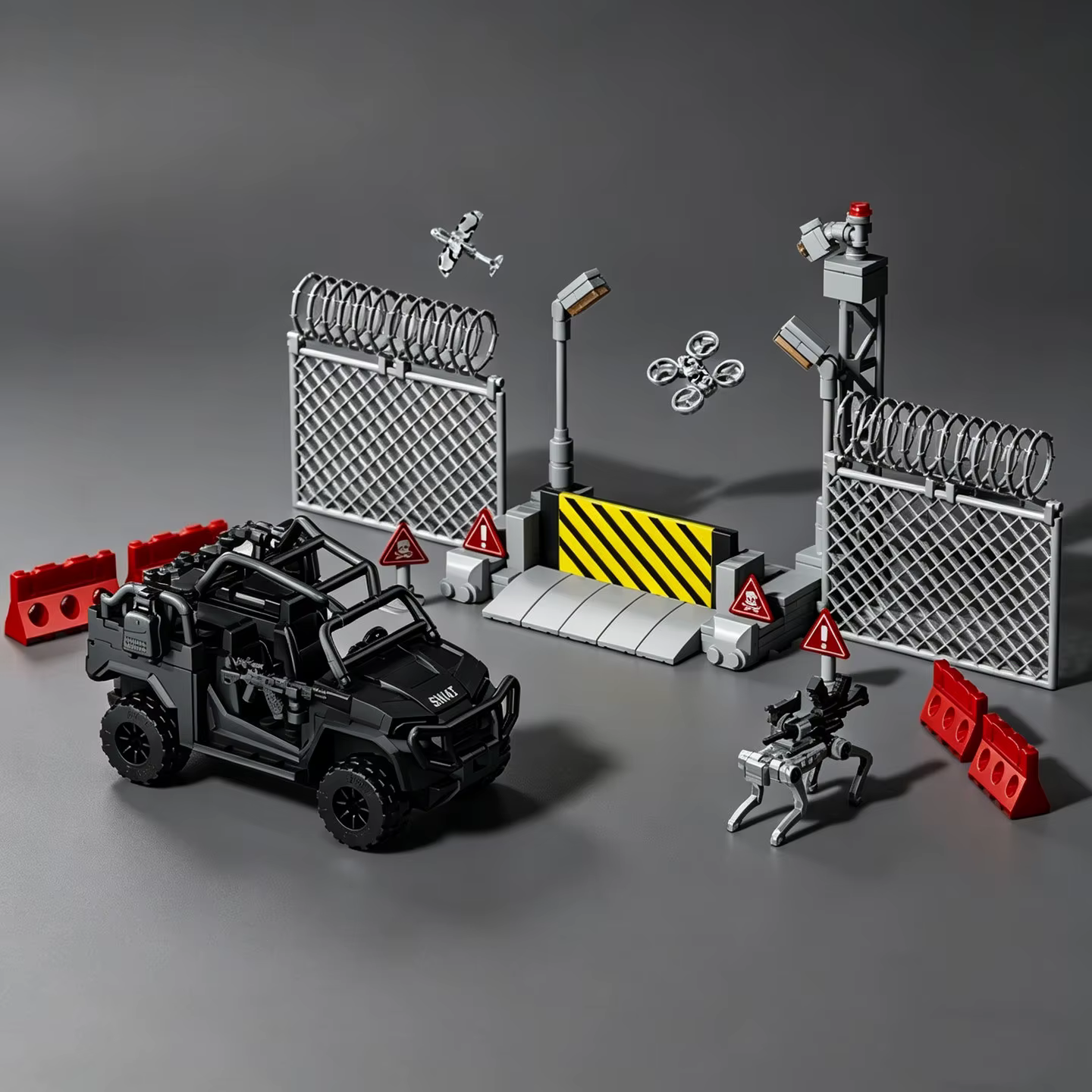 Série Police Urbaine : Blocs de construction de véhicules blindés Polaris SWAT Checkpoint – Jouet éducatif avec scène de base militaire