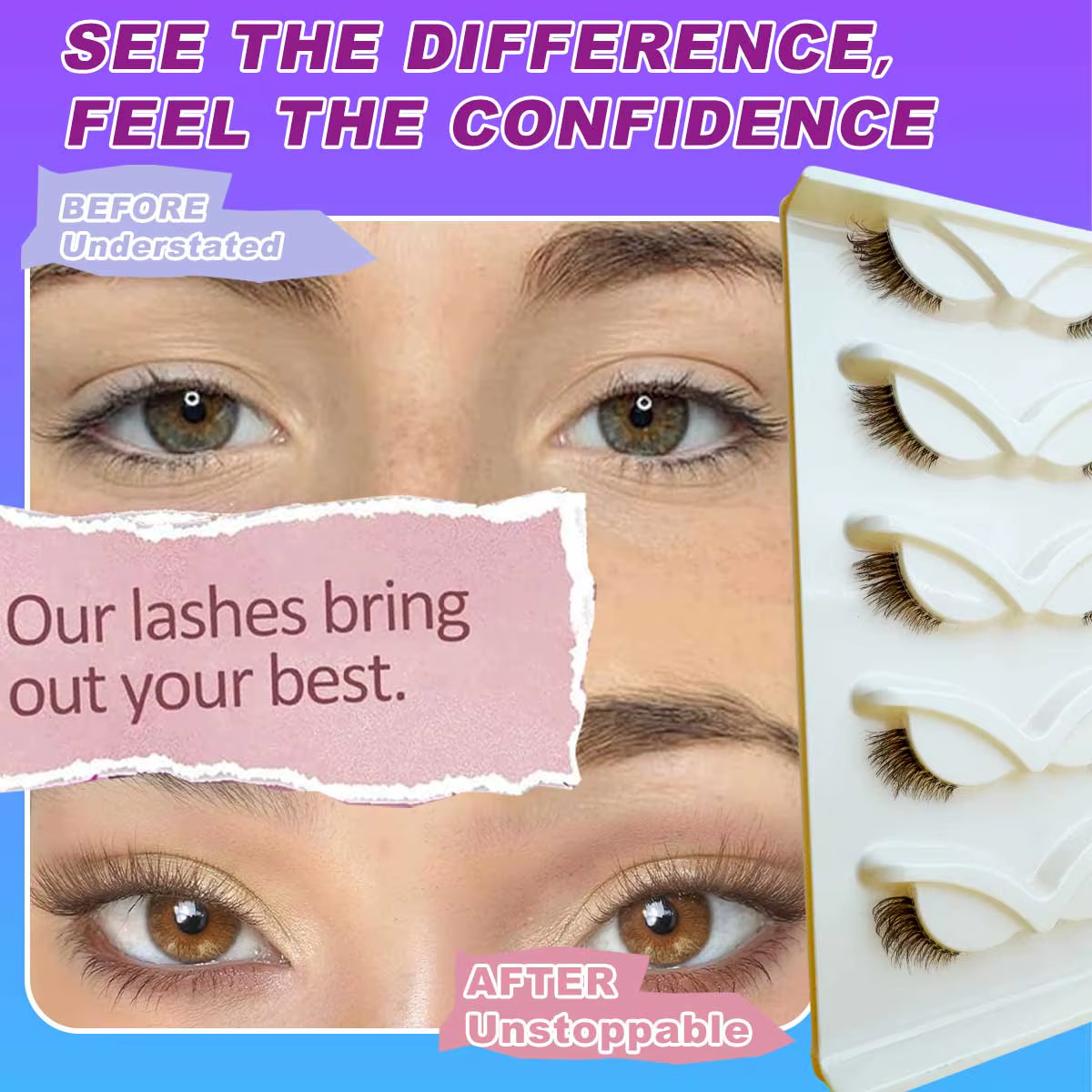5 paires de demi-cils marron et noir