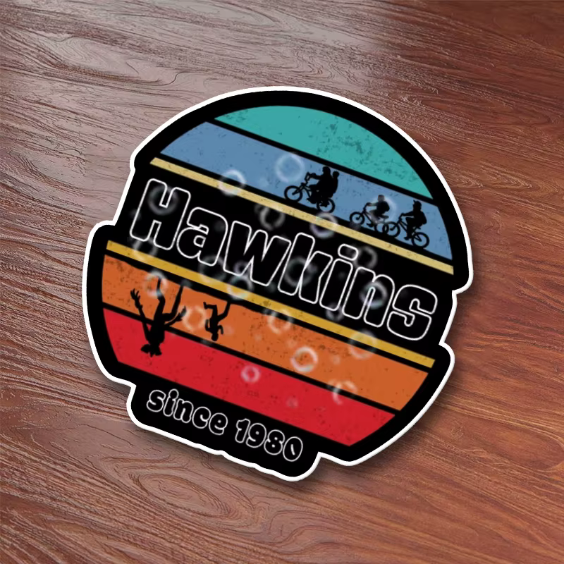 Autocollant en vinyle de la série télévisée Stranger Things - Autocollant auto-adhésif semi-mat réutilisable - Forme irrégulière pour ordinateurs portables