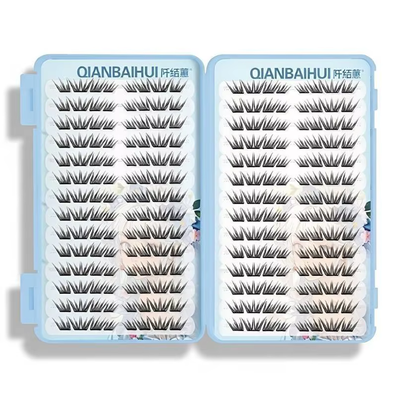 Extensions de cils individuels en grappe, style Manga Fox Eye, volumineuses, épaisses, coniques, segmentées, pour un effet de volume et d'agrandissement des yeux