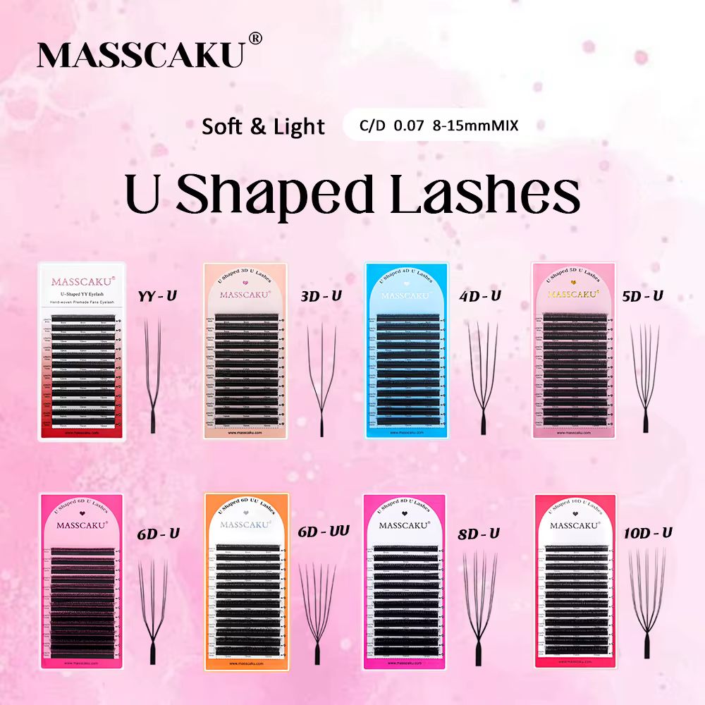 Cils faux MASSCAKU C/D en forme de U 3D/4D/5D/6D/8D/10D Mix 8-15MM