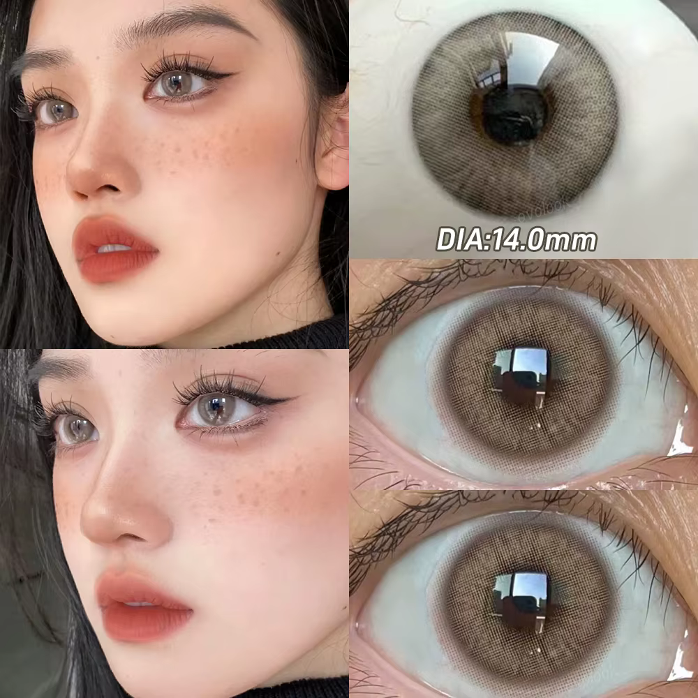 OVOLOOK-Lentilles de Contact Rose pour Myopie, Accessoire pour les Yeux avec Dioptries, Gris Naturel, Marron, Bleu, 2 Pièces