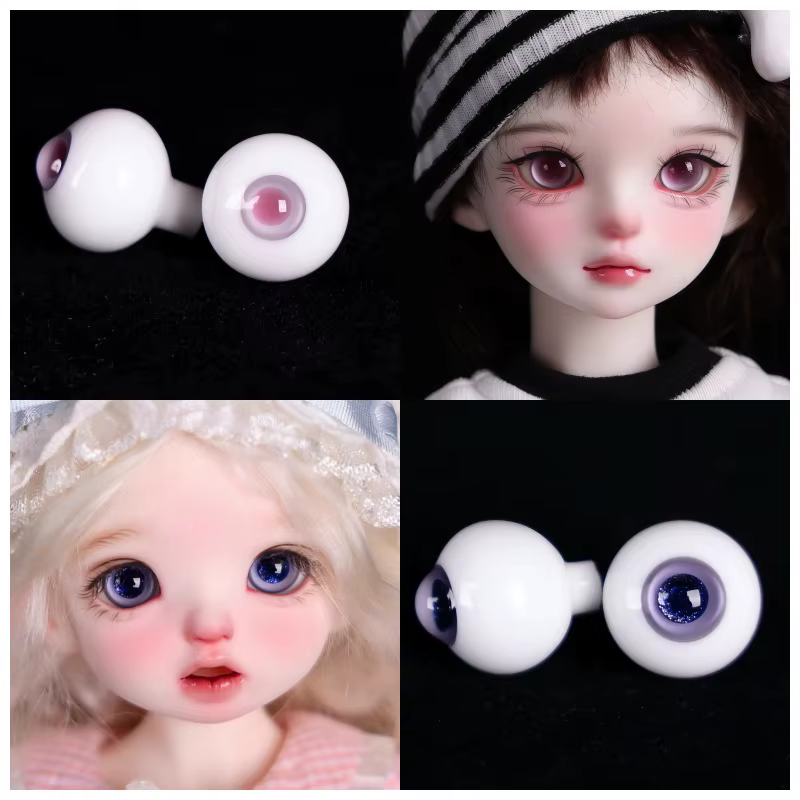 Yeux en verre de 10/12/14 mm, yeux simulés, violet, marron, bleu, pour la fabrication de poupées, petits yeux irisés pour poupées, yeux remplaçables