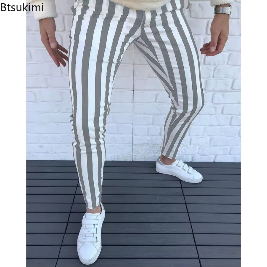 Nouveau pantalon crayon homme 2026 – Mode classique décontractée à rayures imprimées – Pantalon slim homme streetwear, affaires, sport – Vêtements masculins